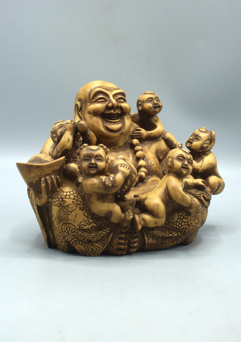 Feng Shui Laughing Buddha Sitting with Five Children Statue