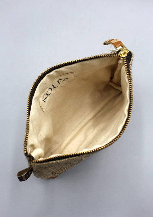 Leather Trim Hemp Money Zipper Clutch Bag