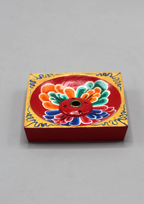 Hand carved and Hand Painted Square Wooden Incense Holder