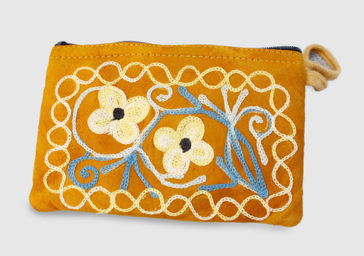 Handmade Flower Embroidered Suede Clutch Purse-4 X 6 inches - nepacrafts