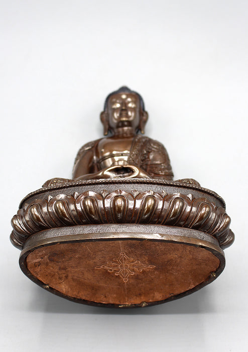 Copper Oxidized Amitabha Buddha Statue with Conch Carved