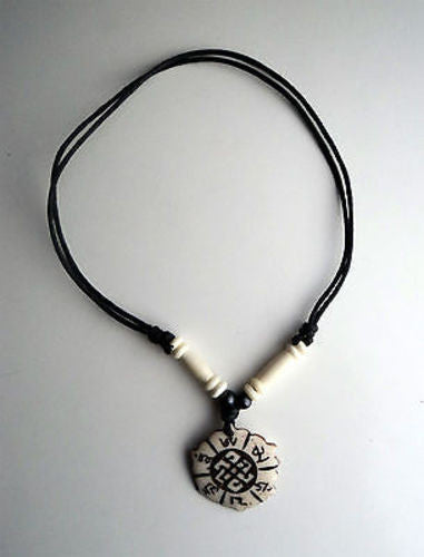 Om Mani Mantra and Endless Knot Bone Necklace - nepacrafts