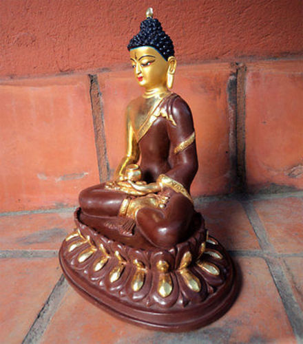 Amitabh Buddha Statue Partly Gold Plated 8", FREE Buddhist Ritual Book