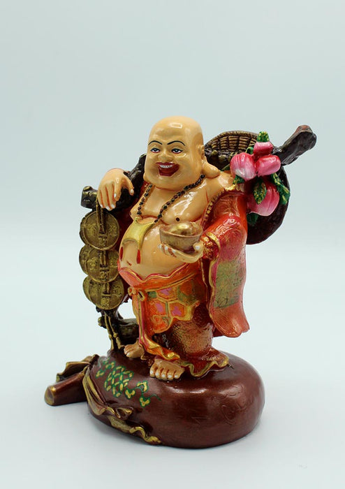 Hand Painted Laughing Buddha Resin Statue 7 Inches