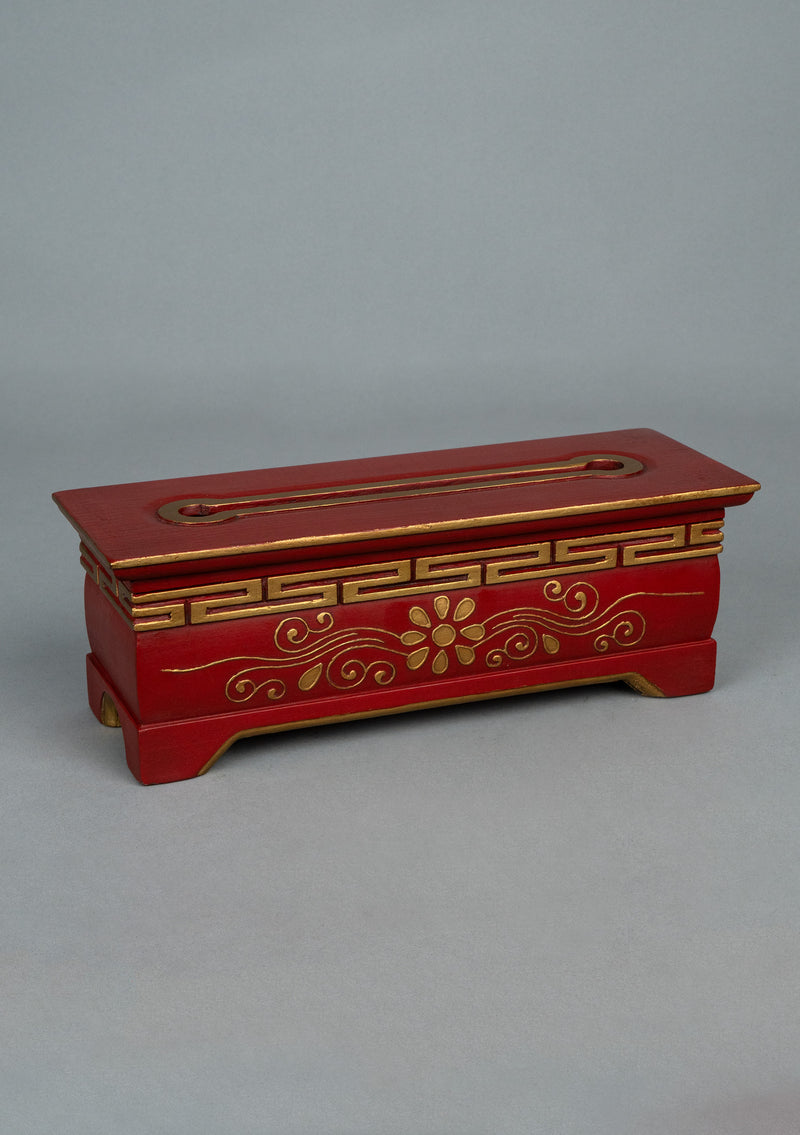 Handpainted Tibetan Motif Pattern Wooden Incense Burner