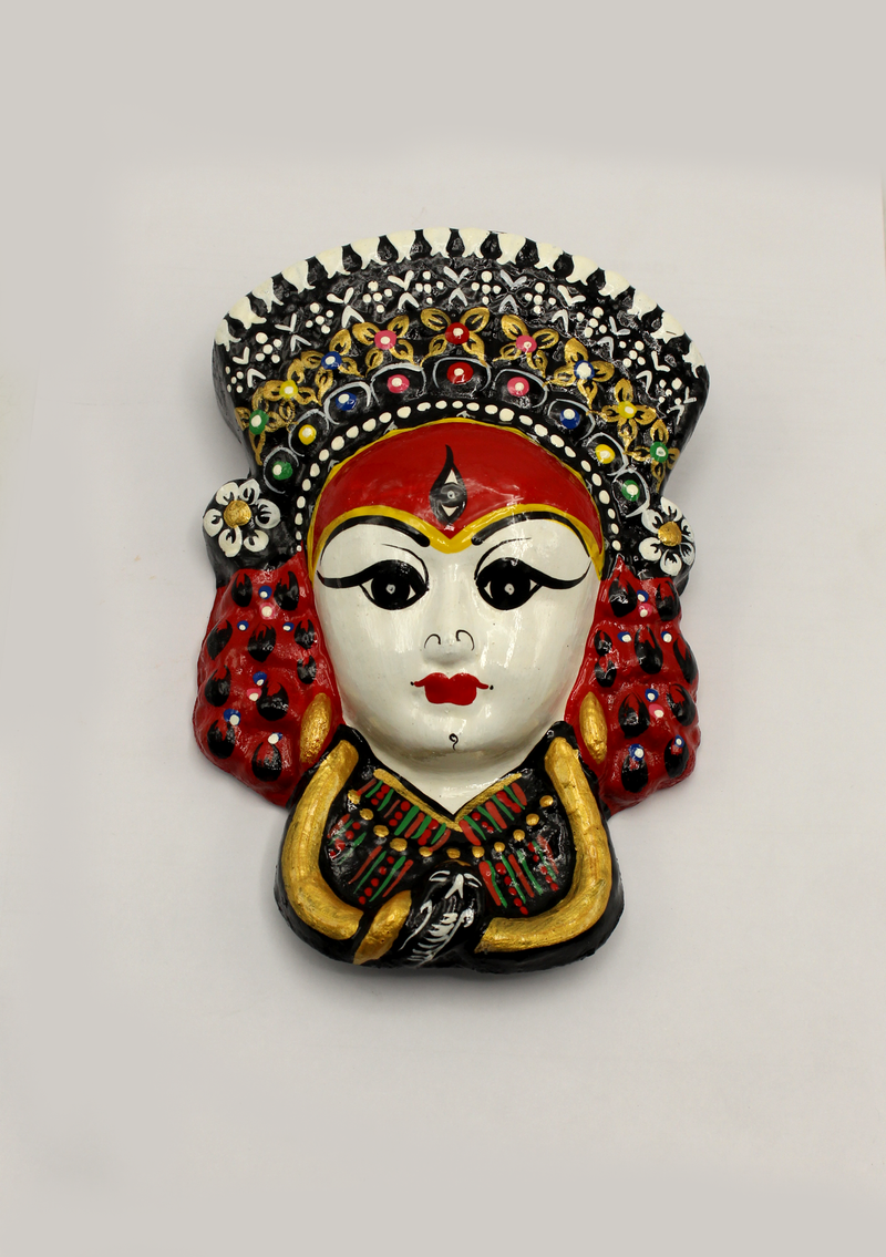 Living Goddess Kumari Hand Painted Paper Mache Wall Hanging Mask