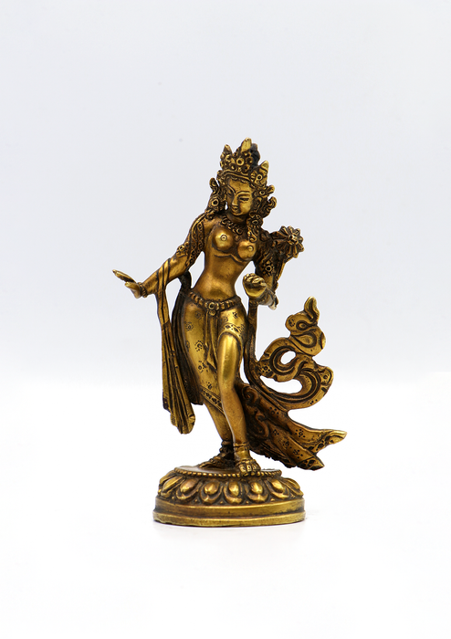 Fully Gold Plated Antique  Dancing Tara Statue 5"H