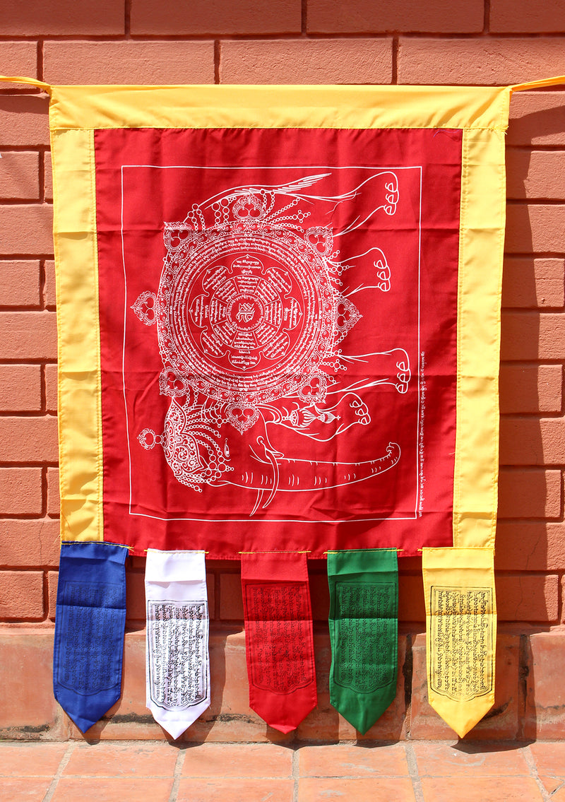 Elephant Mandala Red Printed Tibetan Prayer Flags