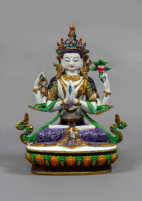 Partly Gold Gilded Handpainted Chenrezig Statue