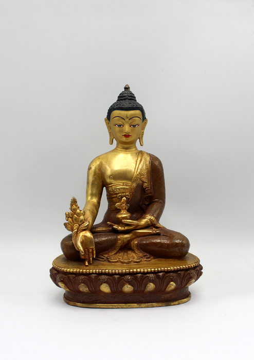 Partly Gold Plated Copper Medicine Buddha Statue 8" H
