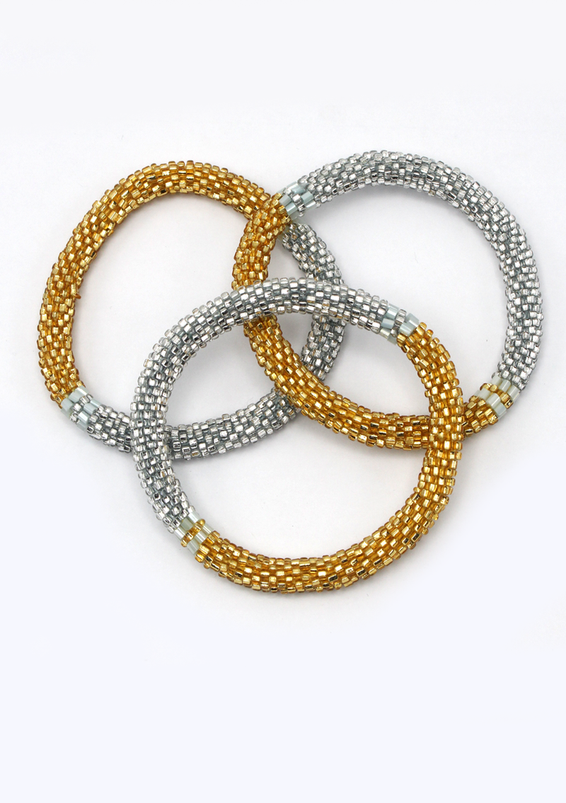 Gold and Aqua white Glass Beads Bracelet