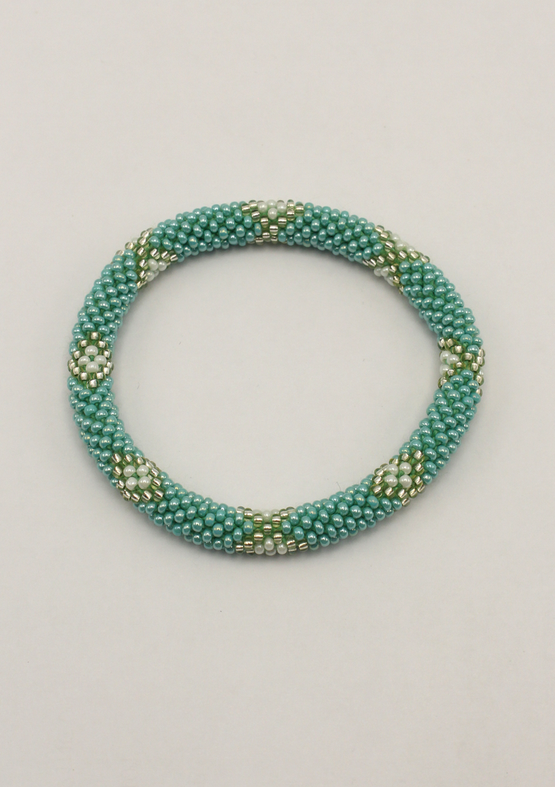 Sea Blue Golden Flower Roll Beads Bracelet