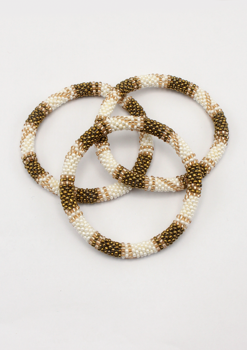 Silver Black Pink Roll on Beads Bracelet
