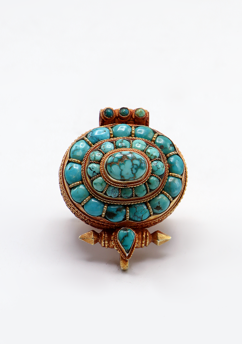 Handcrafted Tibetan Turquoise  Silvers Sterling Gold plated Ghau Pendant