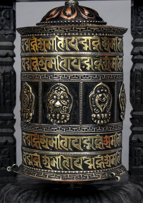 Wall Hanging Single Prayer Wheel With Mantra Carvings