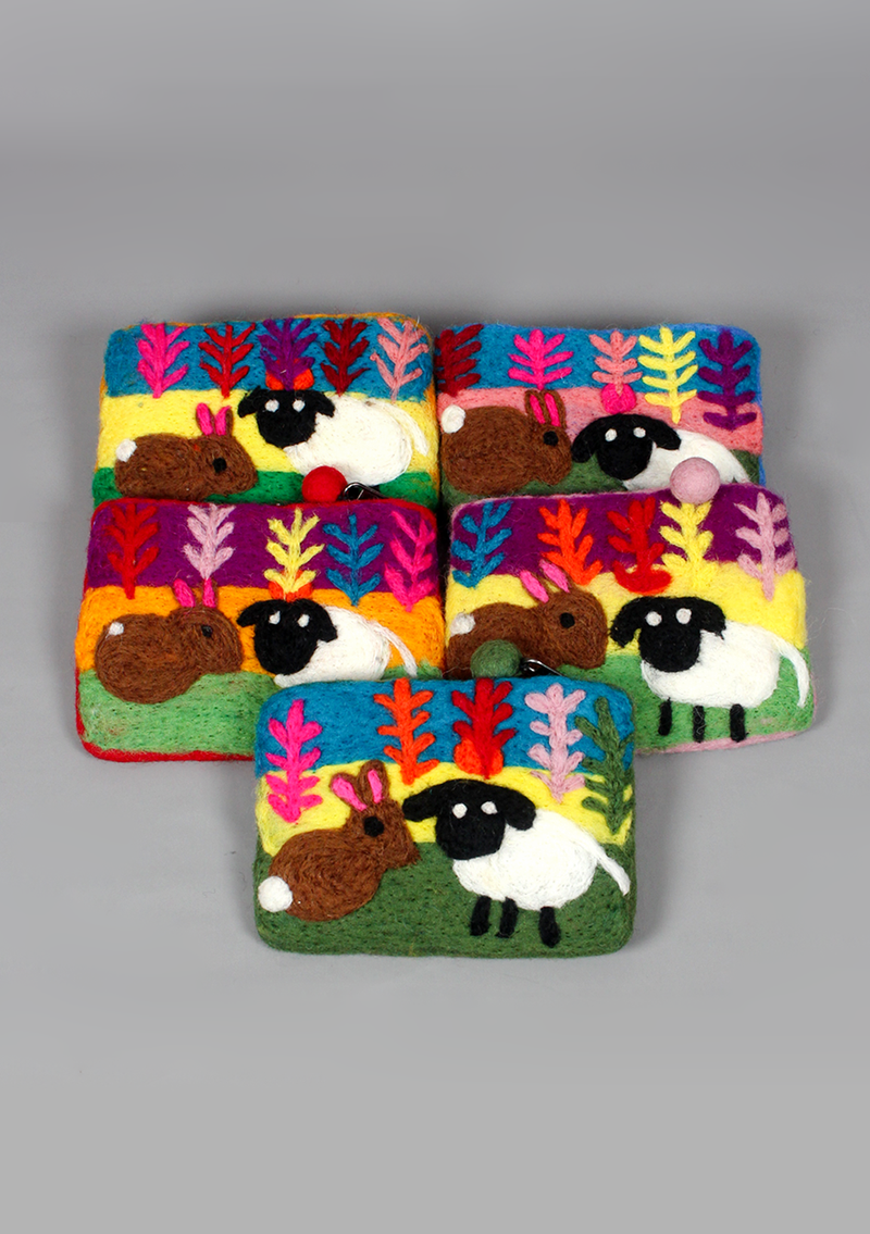 Felt Purse With Sheep and Rabbit Design