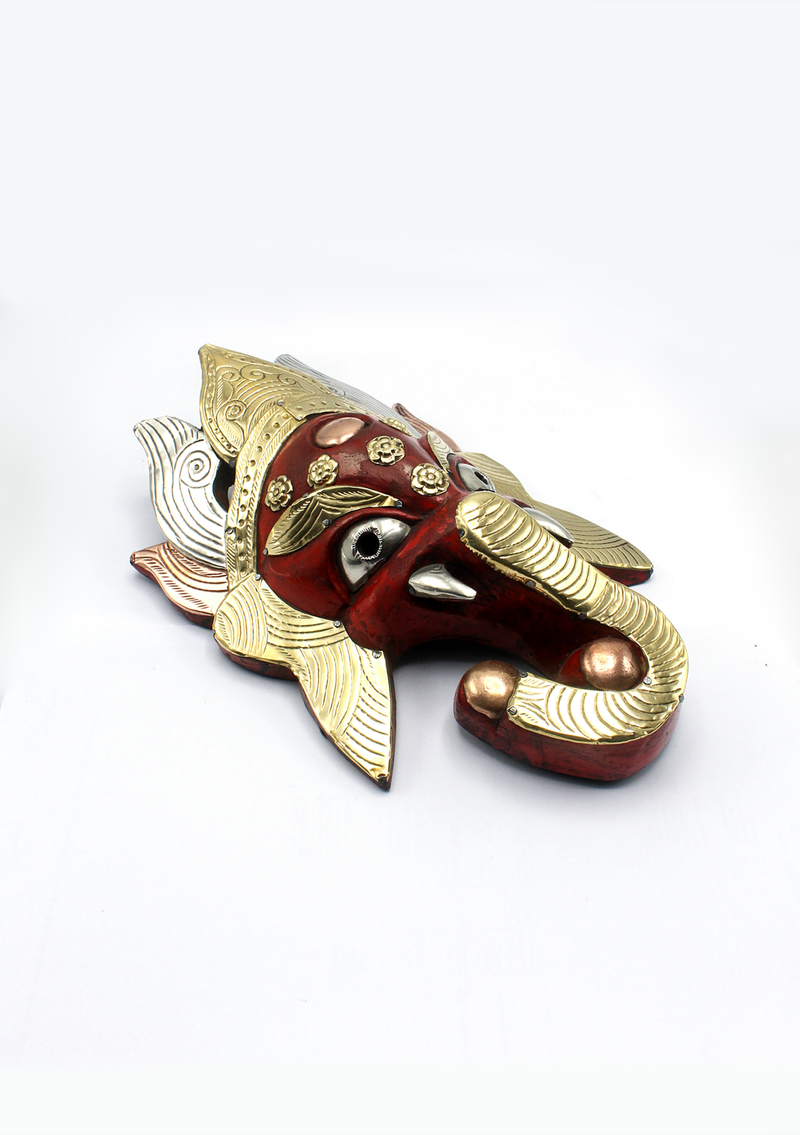 Hand Painted Ganesh Wall Hanging Mask- Red