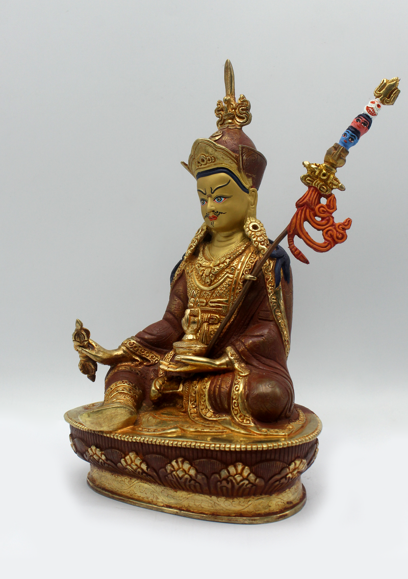 Partly Gold Plated Copper Guru Padmasambhava Statue 8.5"H