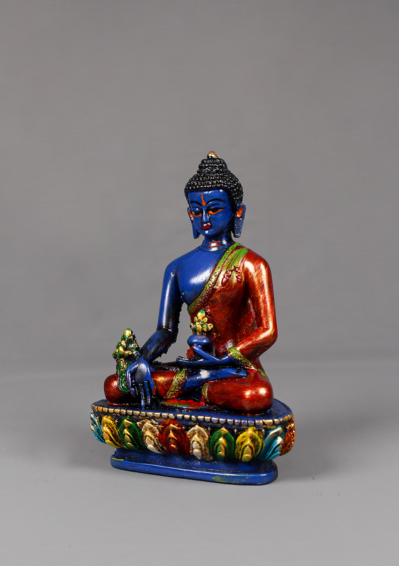 Hand Painted Medicine Buddha Statue 5.5"H