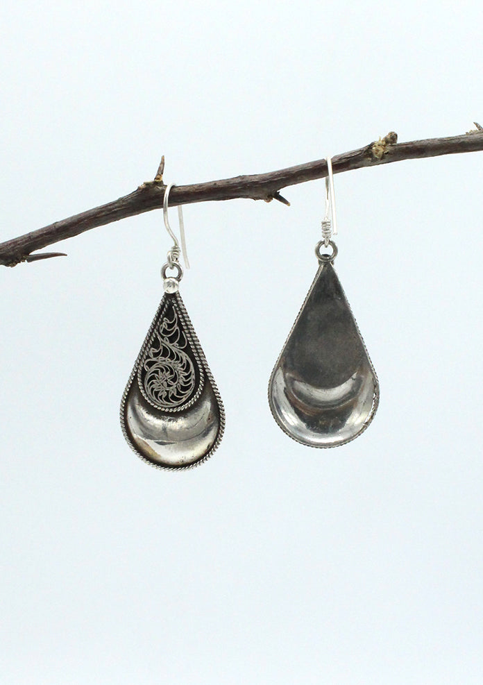 Sterling Silver Water Drop Filigree Dangle Earrings