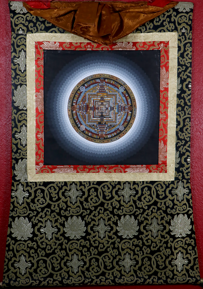 Thousand Petal Lotus Kalachkara Mandala Brocade Thangka Painting