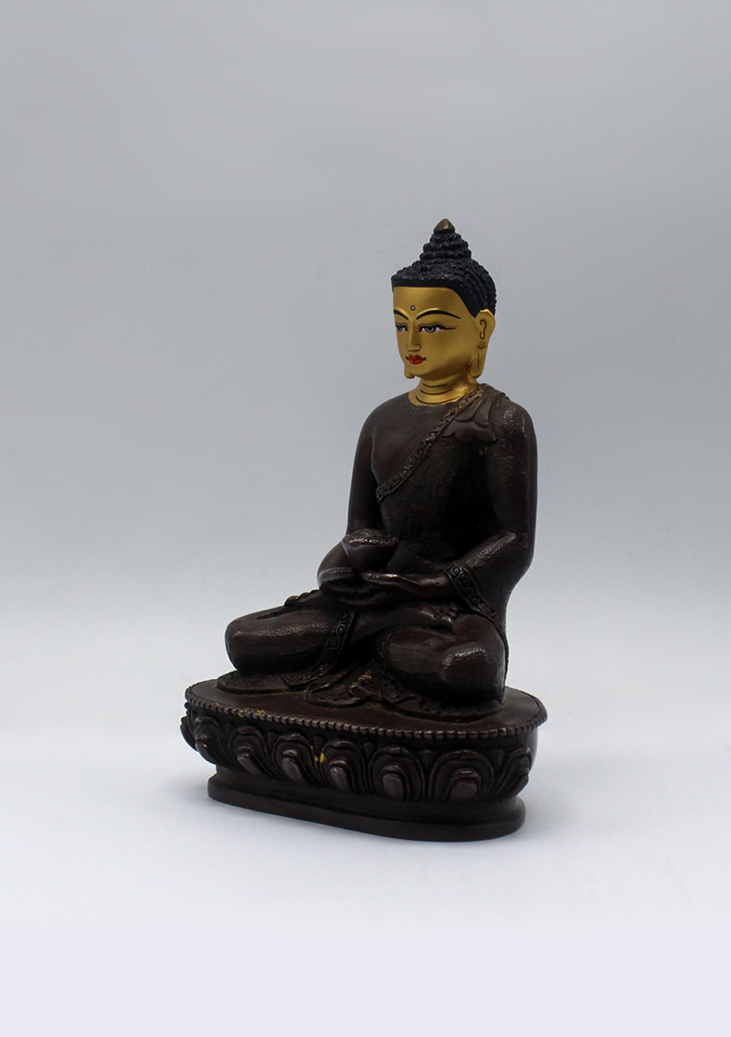 Gold Face Painted Copper Amitabha Buddha Statue 5.5"H