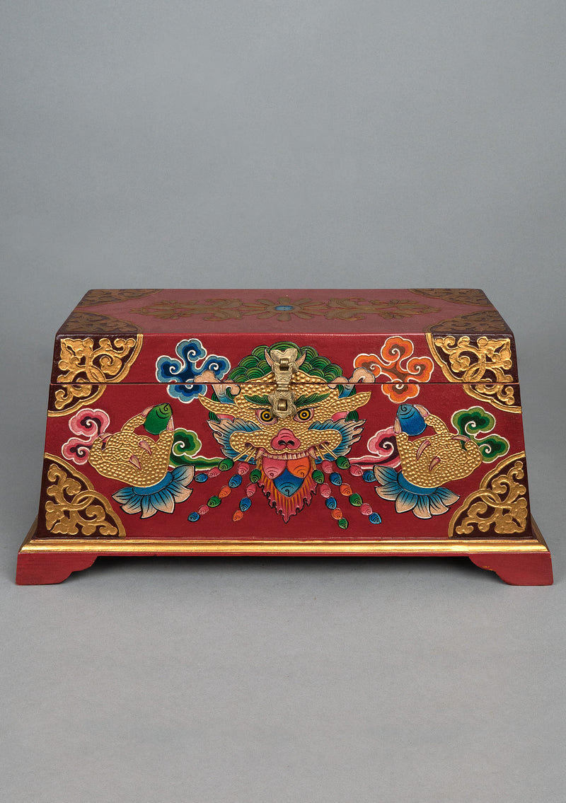 Handpainted Tibetan Cheppu Wooden Altar Box