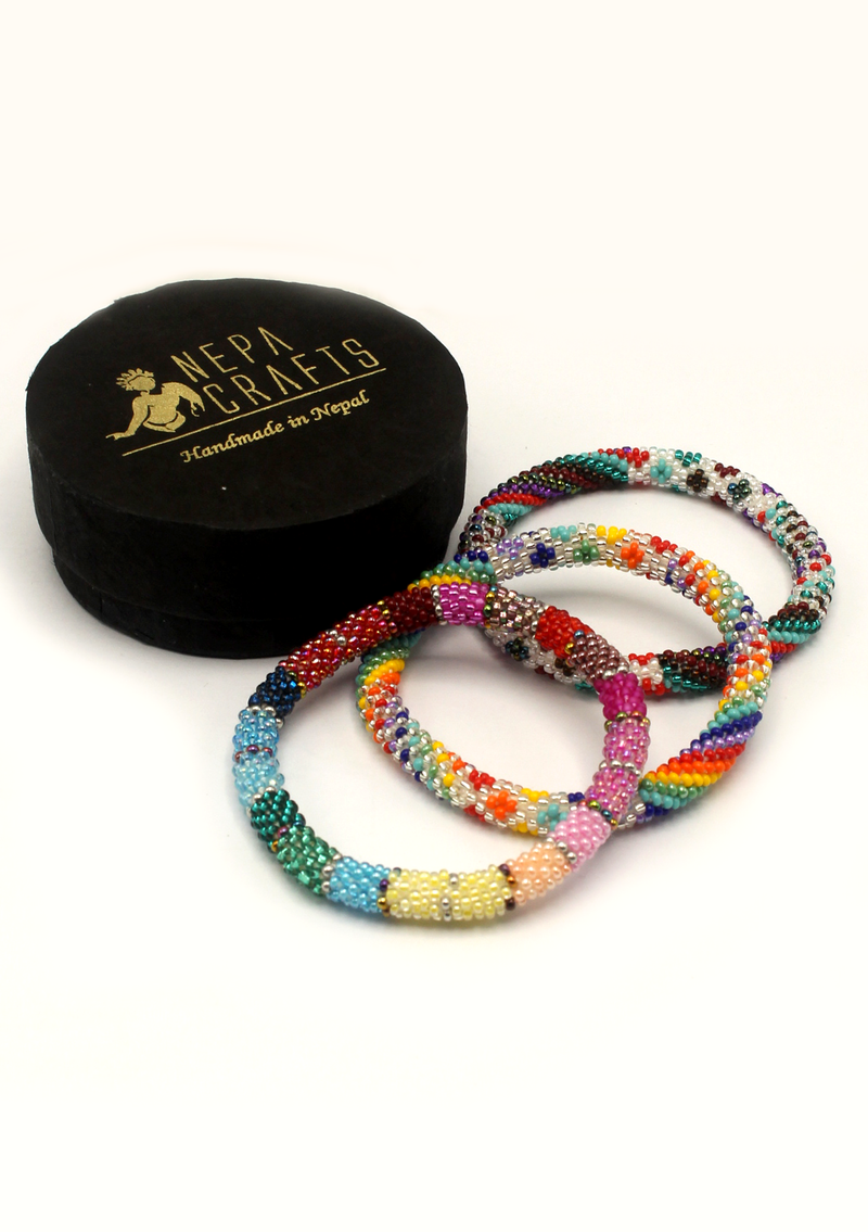Makalu  Roll  on Beads Bracelet Gift Set of 3 in Eco-friendly Jewelry Box