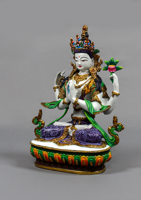 Partly Gold Gilded Handpainted Chenrezig Statue