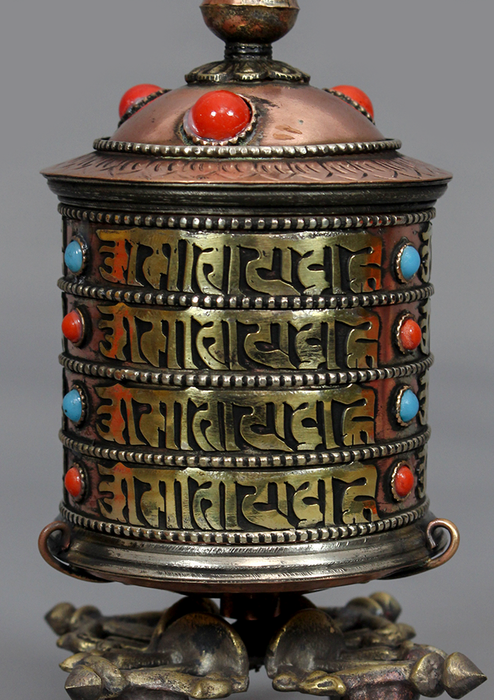 Copper Desktop Single Prayer Wheel With Double Dorjee Stand