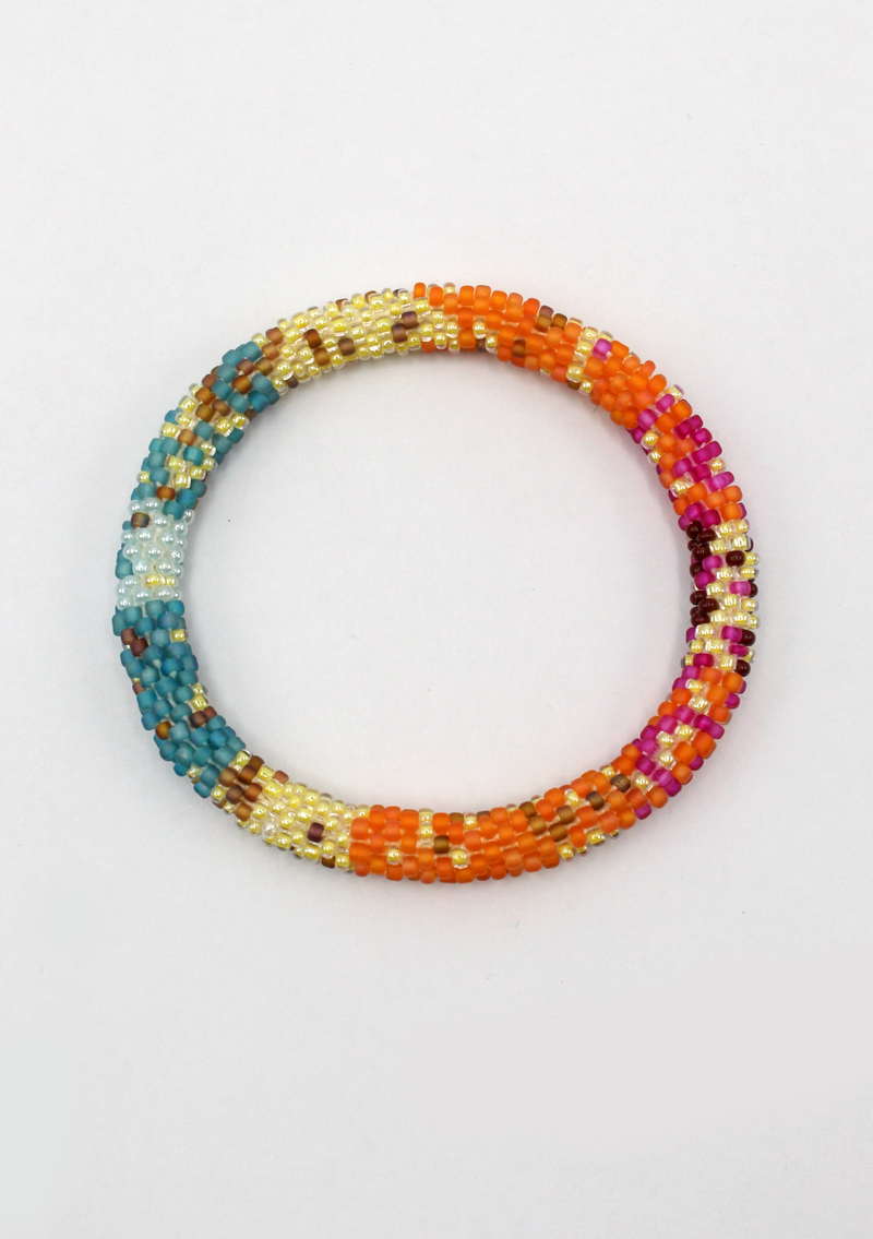 Orange Blue Roll on Beads Bracelet