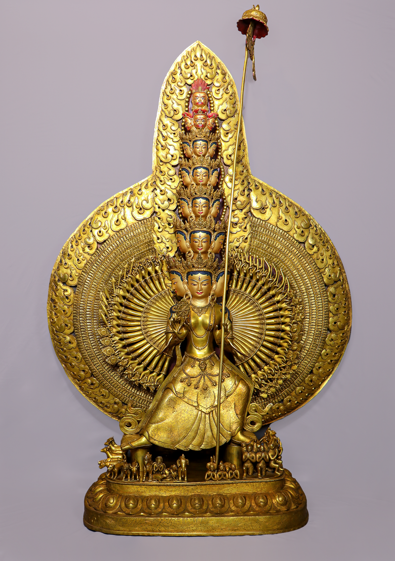 Mastercrafted 24 K Gold Sitatapatra or Dukkar Statue 51"H