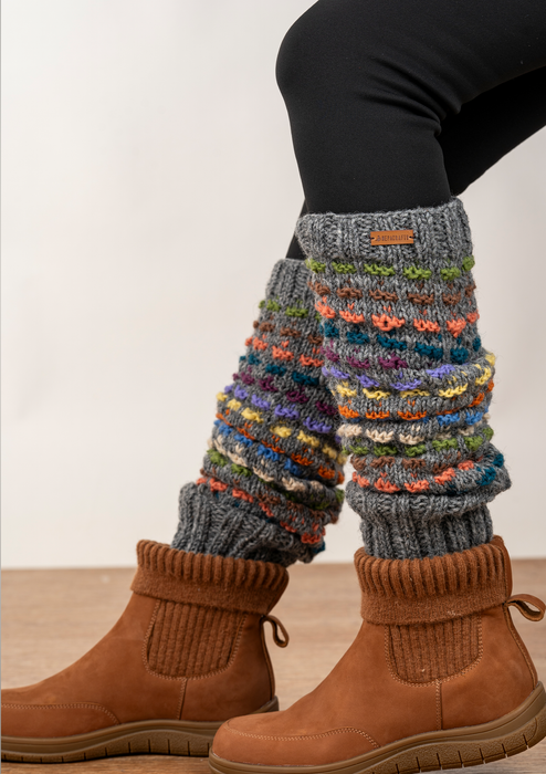 Beautiful Handknitted Multicolor Leg Warmers - Gray