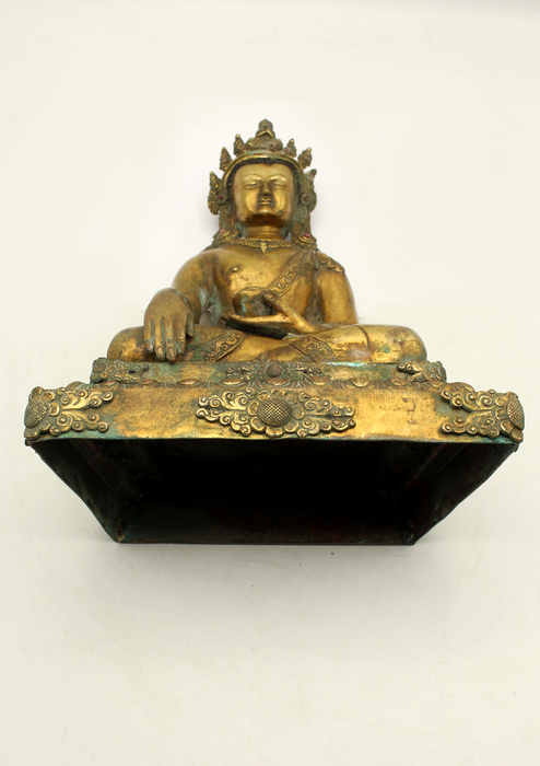 Antique Gilted Crown Buddha Statue 11" H