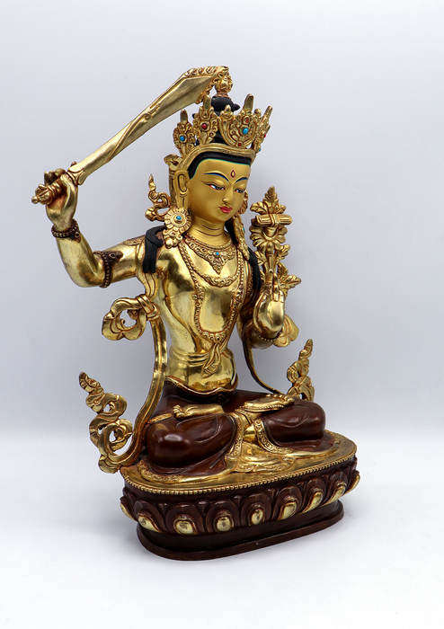 God of Wisdom 24 K Gold  Copper Manjushree Statue 13" H