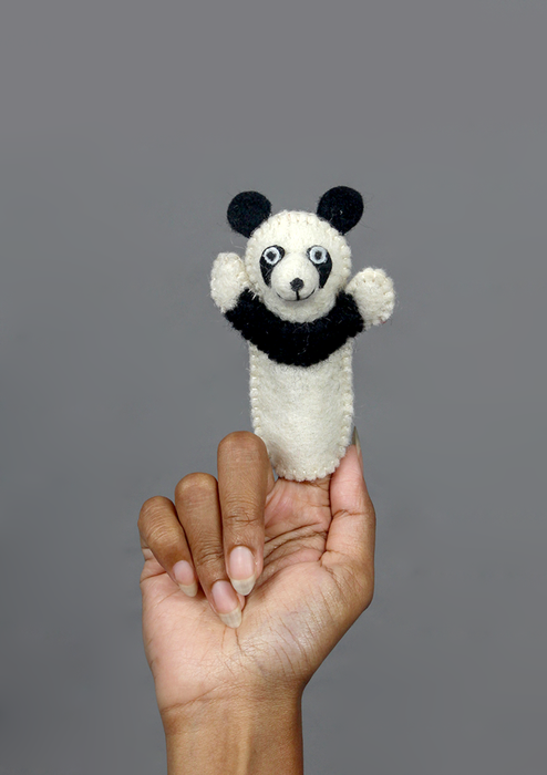 Cute Felted Woolen Panda Finger Puppet  – Handmade Wool Felt Toy