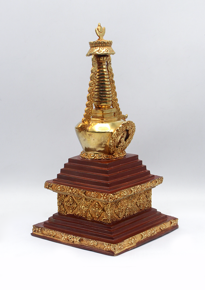 Partly Gold-Plated Stupa Chorten 11.5" H