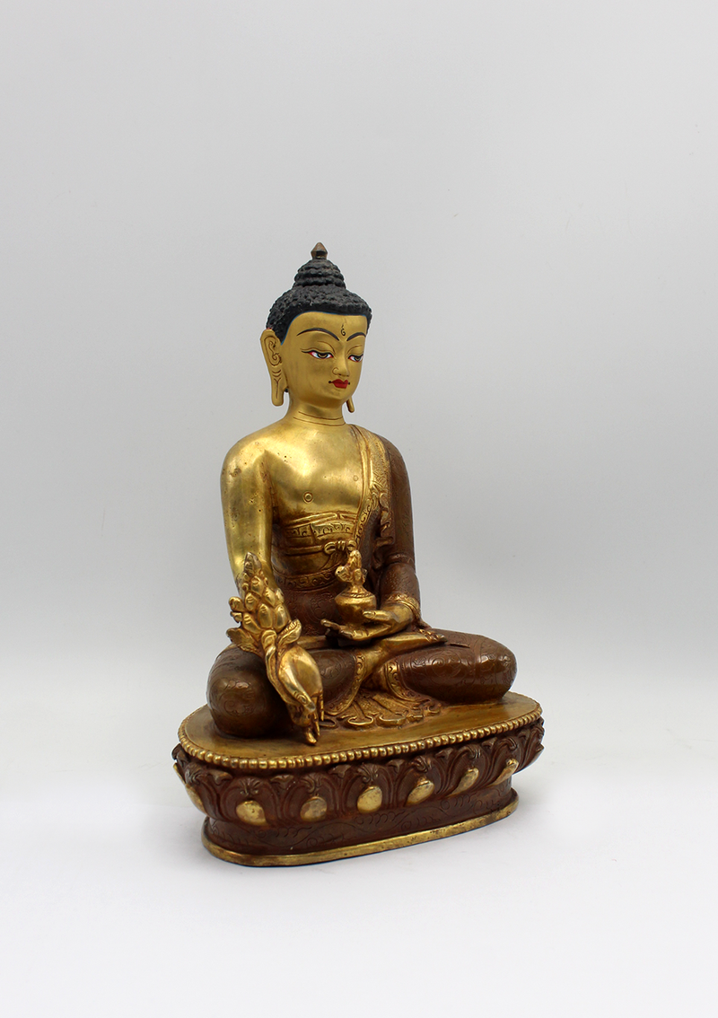 Partly Gold Plated Copper Medicine Buddha Statue 8" H