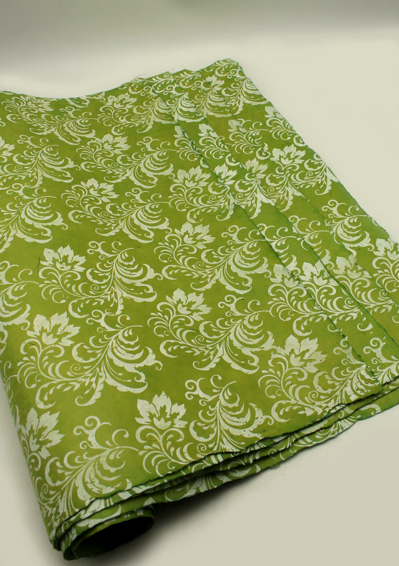 Leaf Printed Green Lokta Gift Wrapping Paper