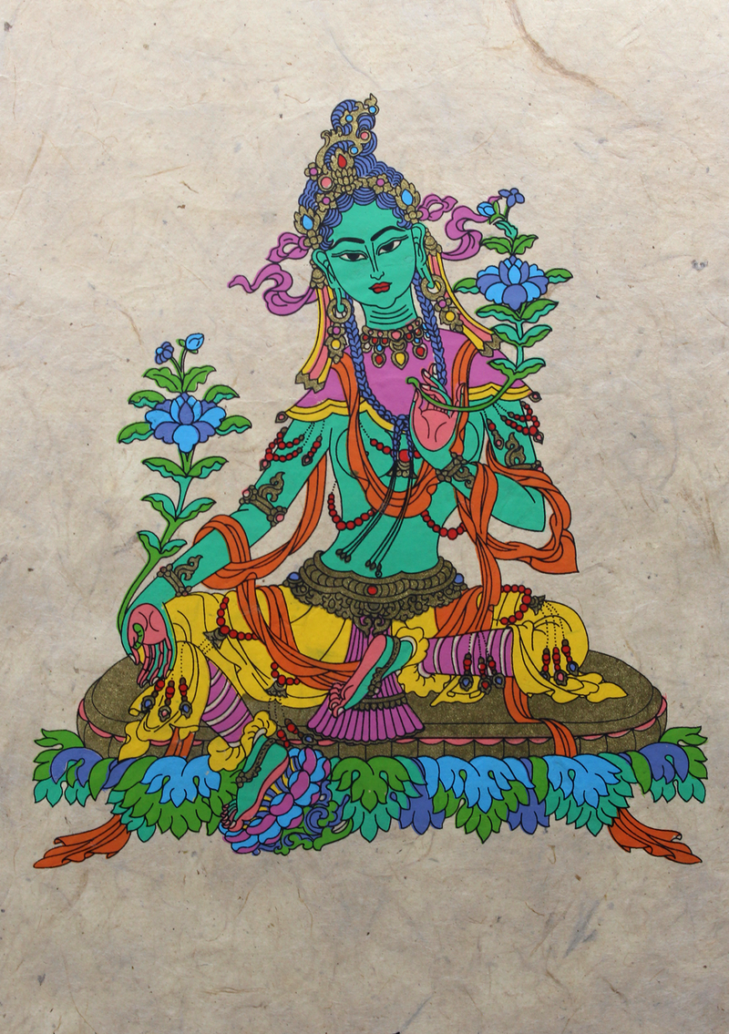 Green Tara Printed Lokta PaperWall Hanging