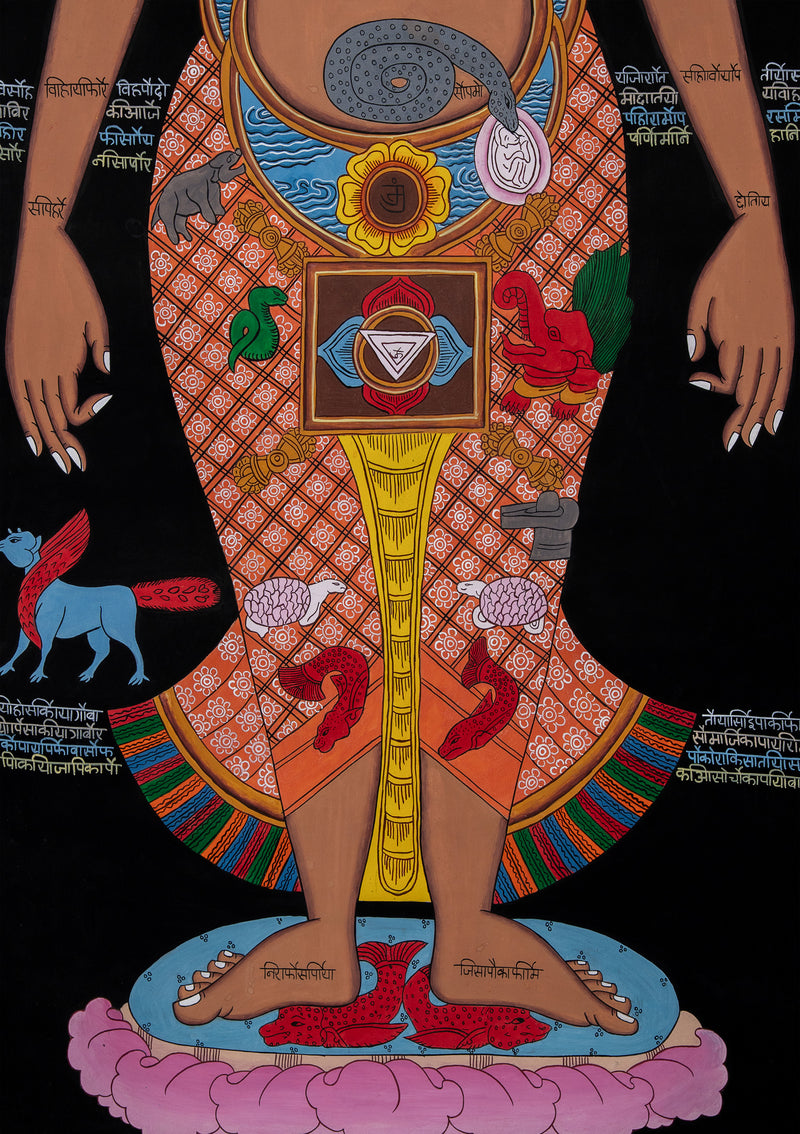 Brown Kundalini Seven Chakra Tibetan Thangka Painting- Large