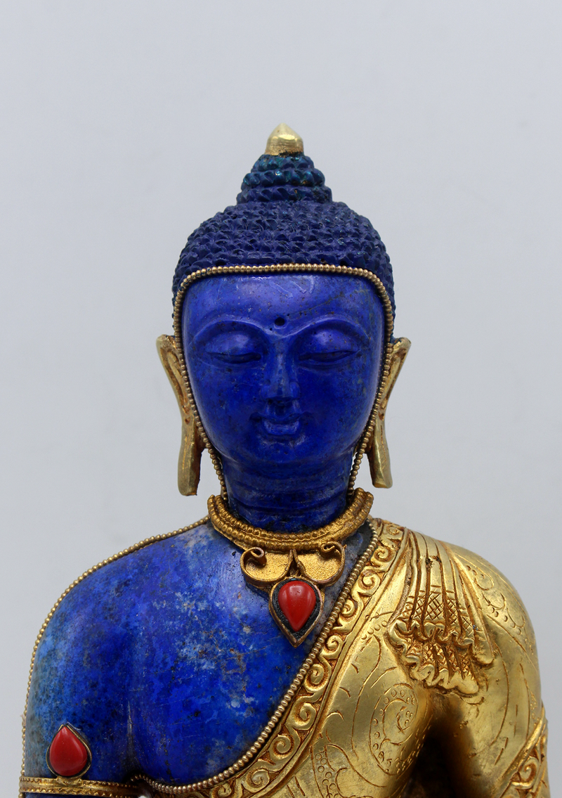 Lapis Lazuli Gold Plated Shakyamuni Buddha Statue 9"H
