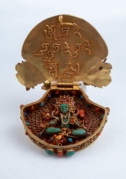 925 Silver  Sterling Tibetan 3 Step Ghau with Gold Plating - Manjushree, White Tara & Green Tara