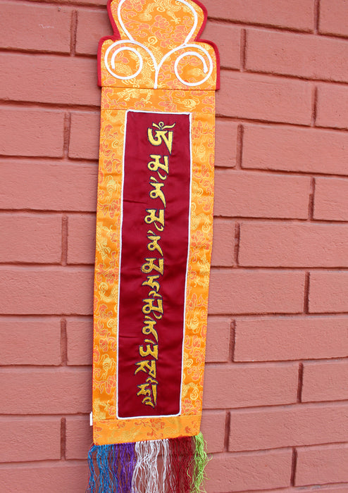 Shakyamuni Buddha's Mantra Embroidered Polyester Brocade Wall Hanging Banner