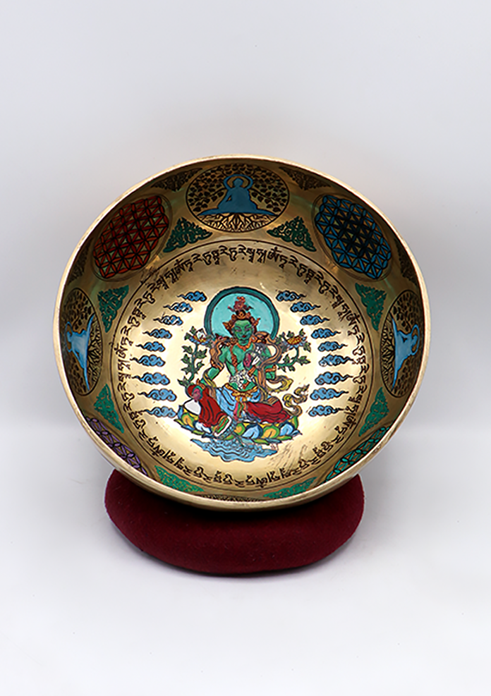 Green Tara Painted  Tibetan Singing Bowl 8"
