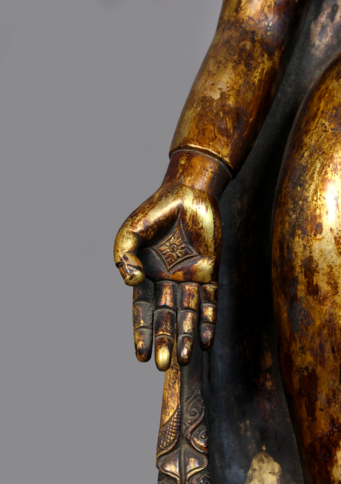 Fully Gold Plated Antique Style Standing Maitreya Statue 2 feet high