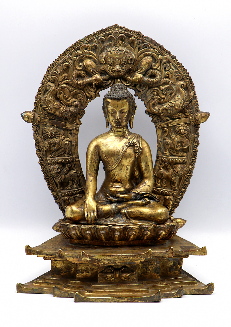 Antique 24 K Shakyamuni Buddha Statue with Frame 13"H
