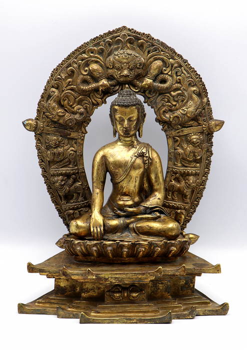 Antique 24 K Shakyamuni Buddha Statue with Frame 13"H