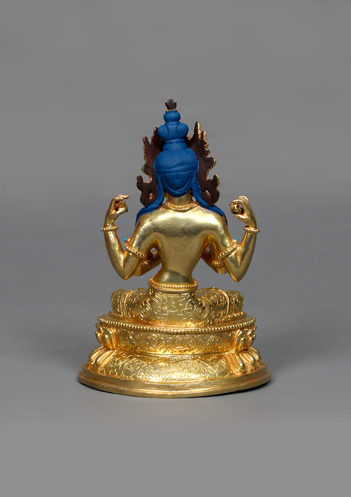 24K Gold Plated Stone Inlaid Pragya Paramita Statue 6.25" H
