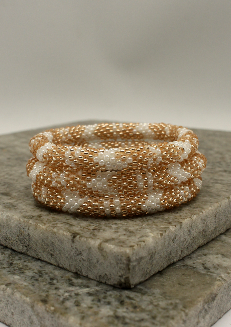 NEW White Golden Stripe Roll Beads Bracelet